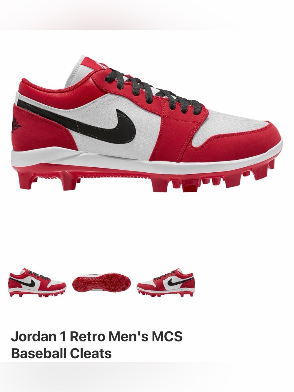 Nike Red White Black Jordan 1 Retro Men's Baseball Cleats